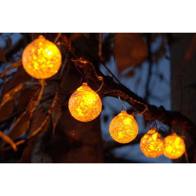 Solar Glass String Lights - Clear with Amber LED