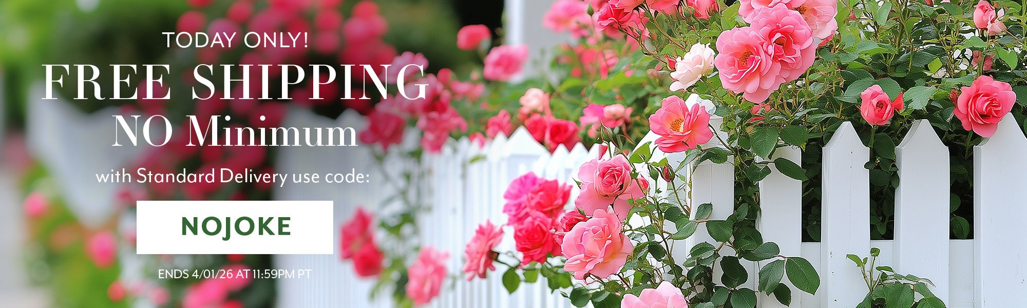 FREE SHIPPING TODAY ONLY, NO MINIMUM with code NOJOKE