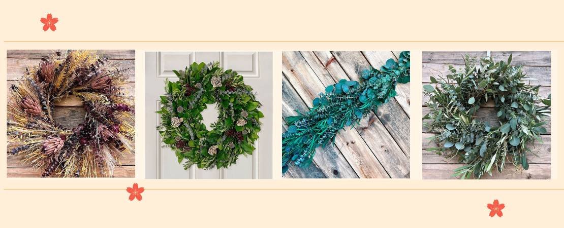 collection of dried flower wreaths