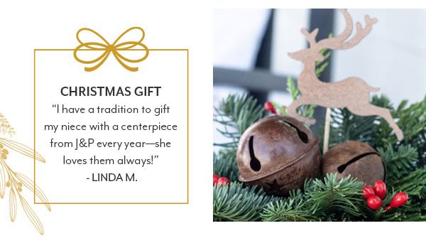 close up of reindeer and jingle bell centerpiece decorations