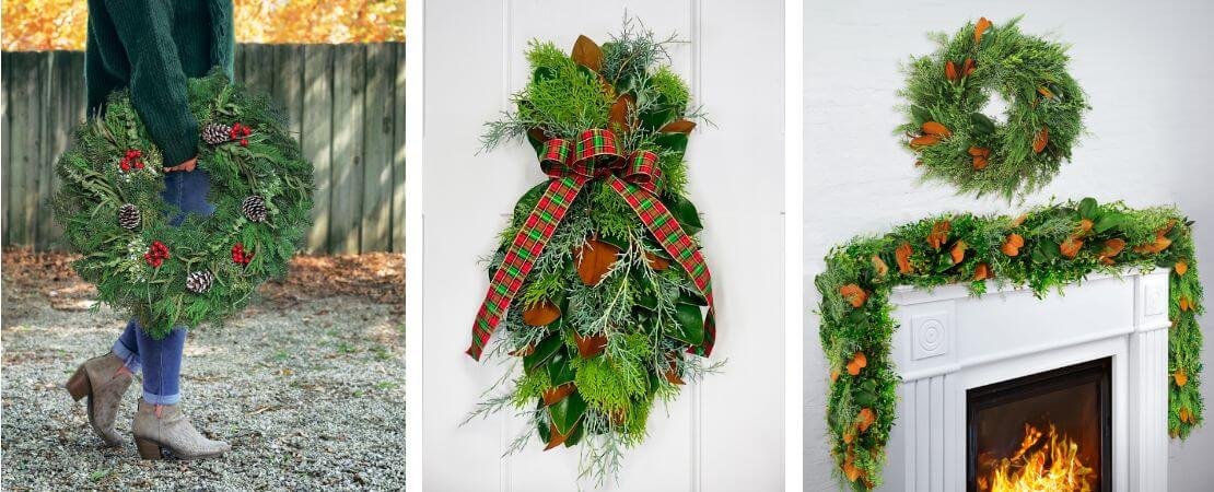 evergreen wreath, swag and garland