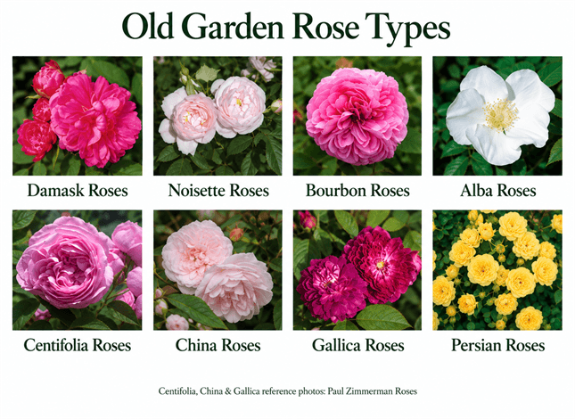different types of old garden roses