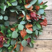Fresh Ruscus, Eucalyptus, Red Safari and Preserved Orange Salal Wreath Alternate Image 1