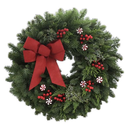 Peppermint Twist Fresh Evergreen Wreath Image
