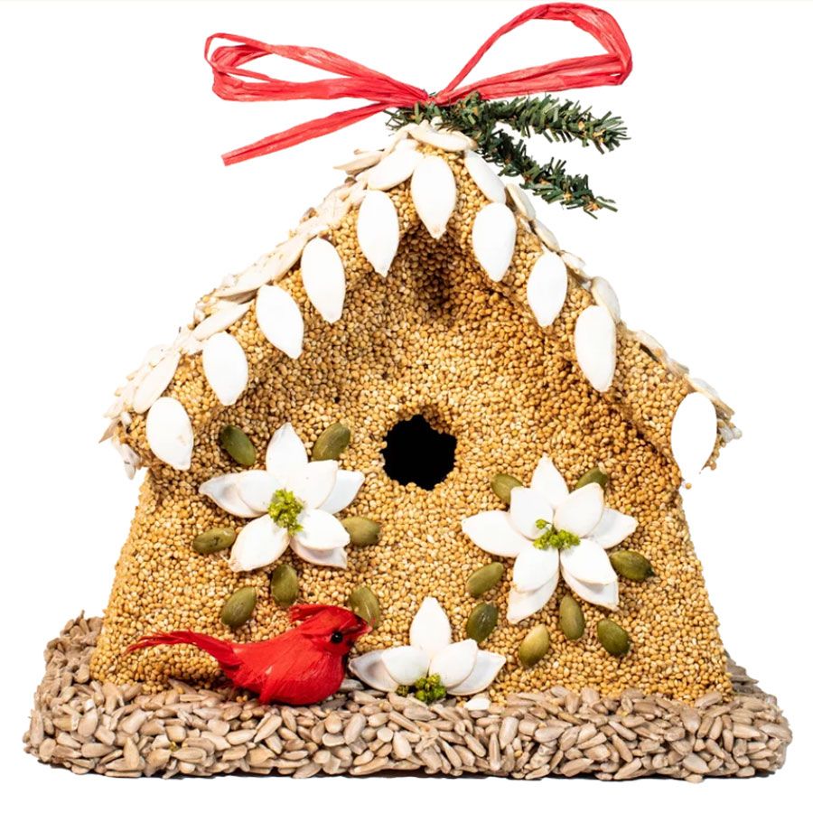 Winter Poinsettia Bird Seed House Image