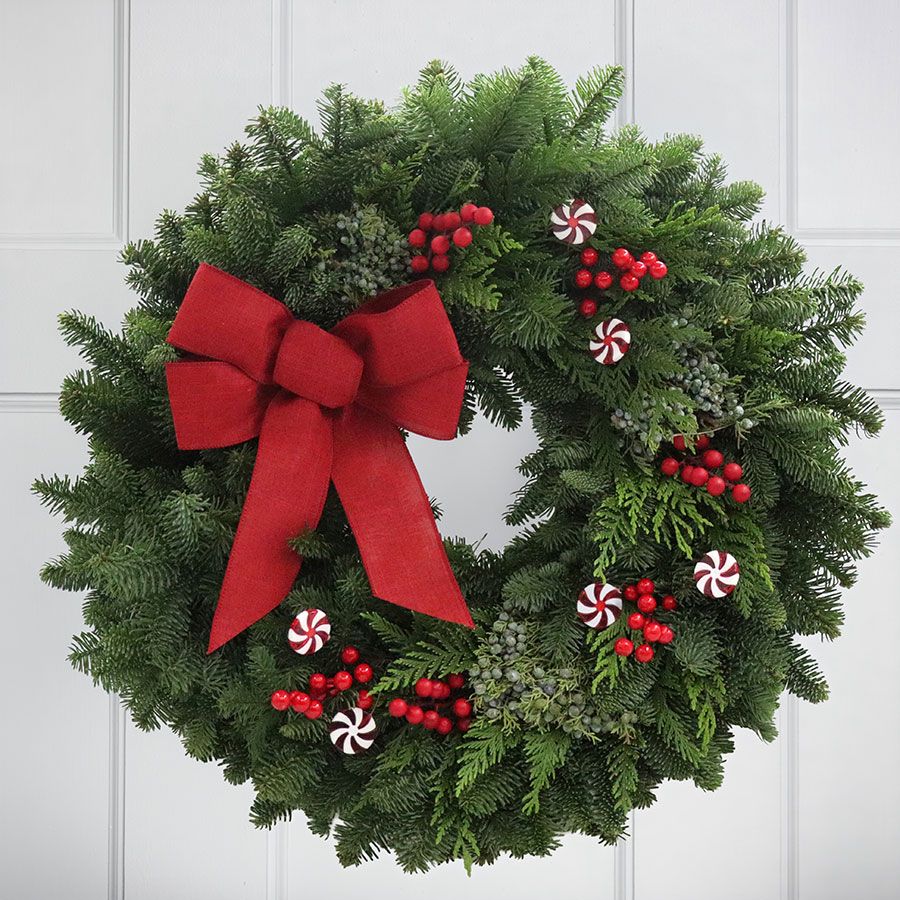 Peppermint Twist Fresh Evergreen Wreath Image