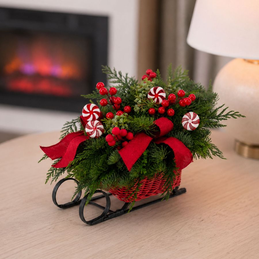 Santa's Sleigh Fresh Evergreen Arrangement Image
