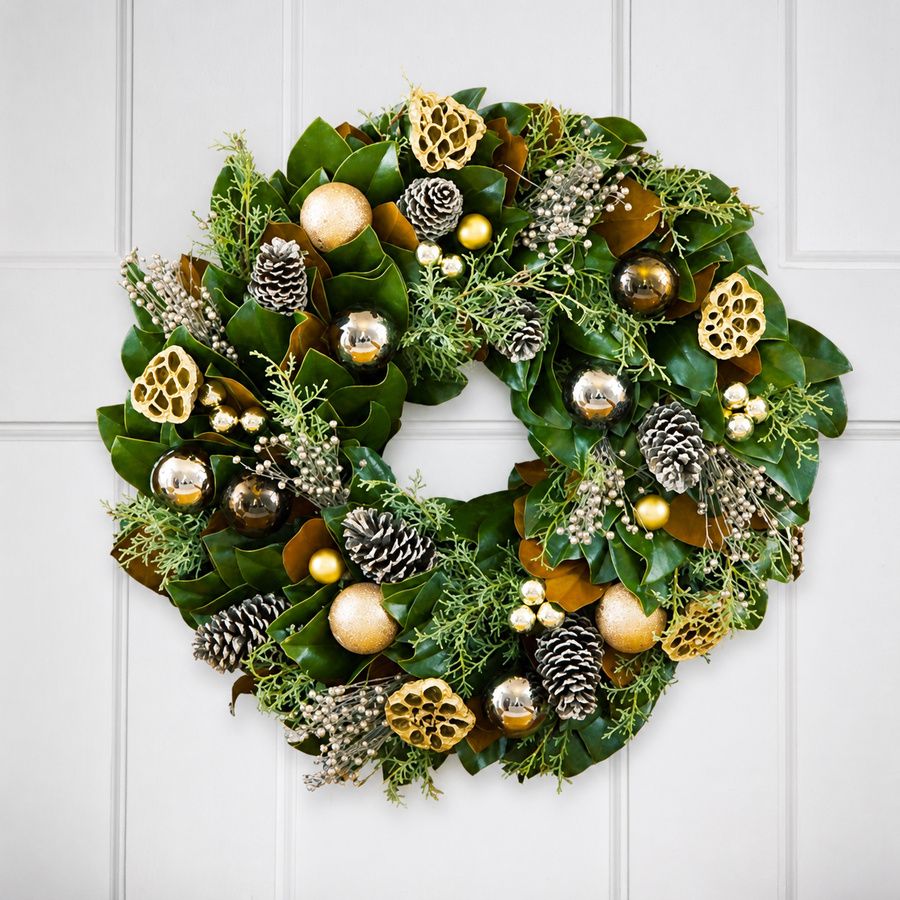 Gleaming Greetings Fresh Magnolia Wreath Image