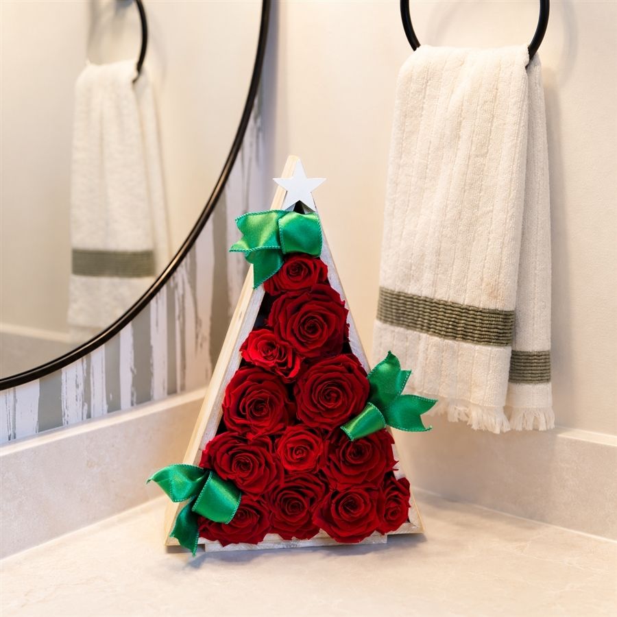 Preserved Red Rose Holiday Tree Gift Image