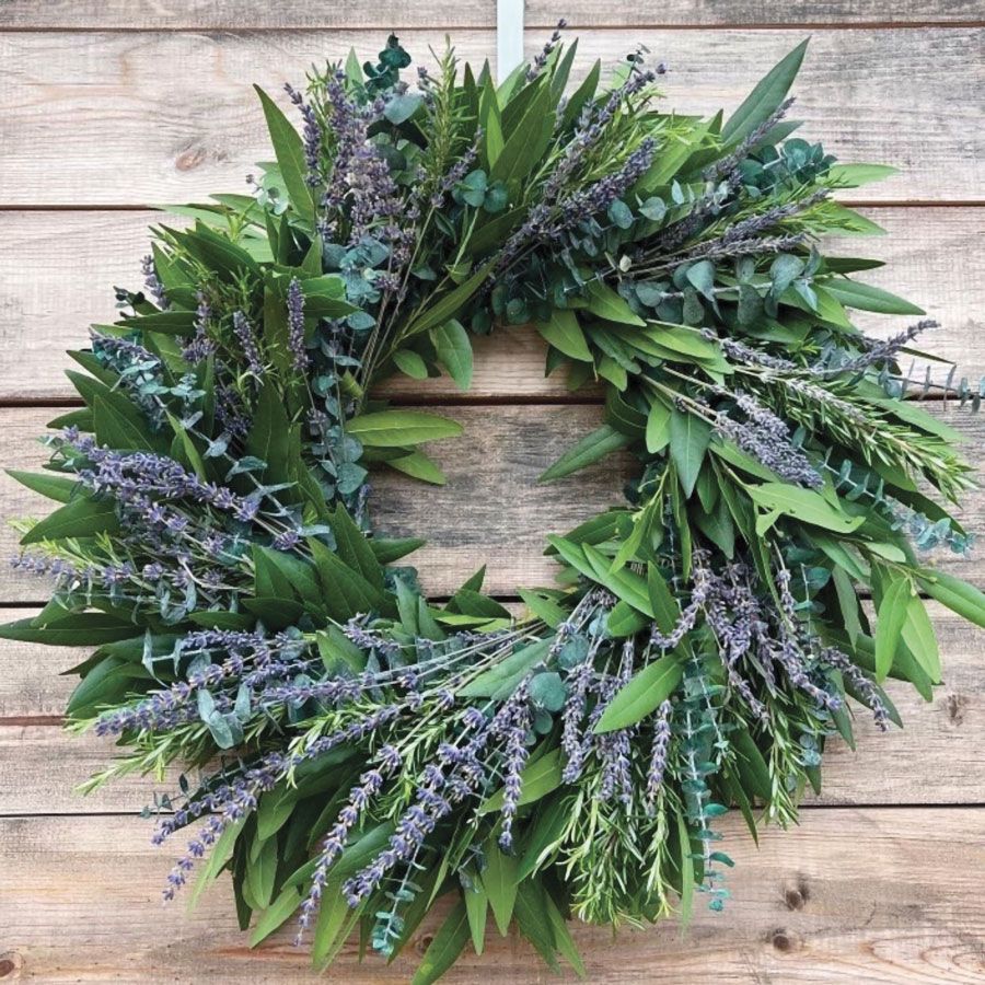 Fresh Bay Leaf, Rosemary and Dried Lavender Wreath Image